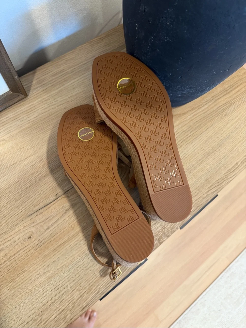Ralph Lauren Cognac Suede Espadrille Platform Sandals
